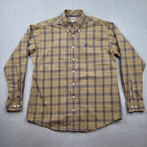 Cinch Button Down Shirt Mens Medium Tan Plaid Long Sleeve Western Cotton